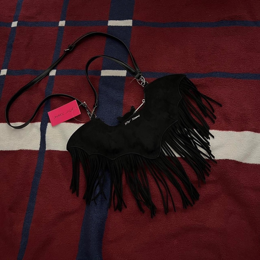 NWT Betsey Johnson Halloween Bat fringe bag Crossbody Bag Ju XOBAT black suede